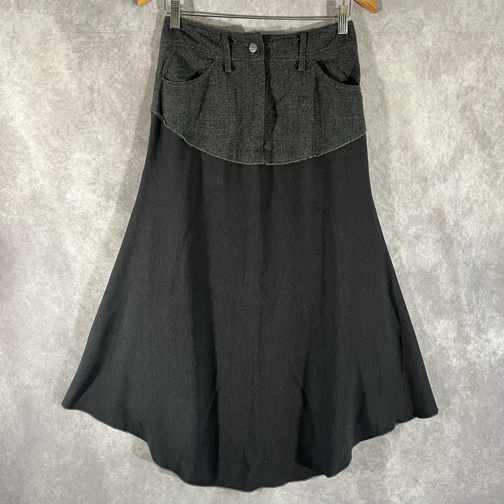 Bleu Blanc Rouge Midi Skirt Womens 38 Black Grey Mixed Media Virgin Wool Blend
